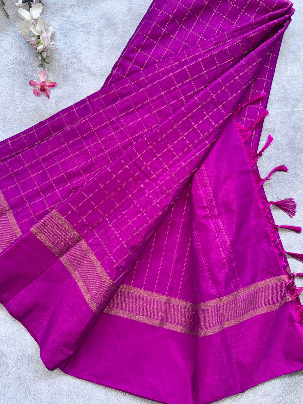 Magenta Checks Semi Silk Saree 109