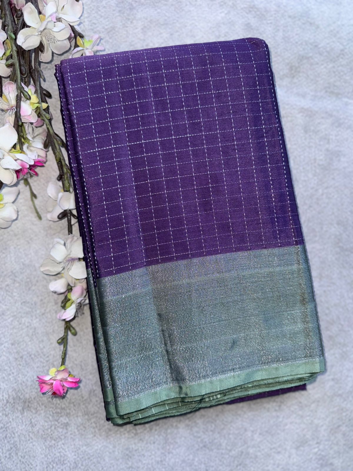 Purple Checks Semi Silk Saree 109