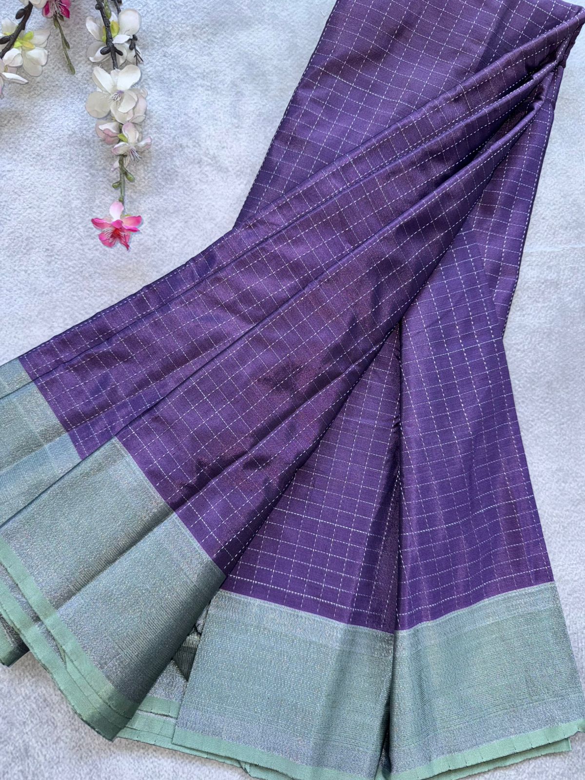 Purple Checks Semi Silk Saree 109