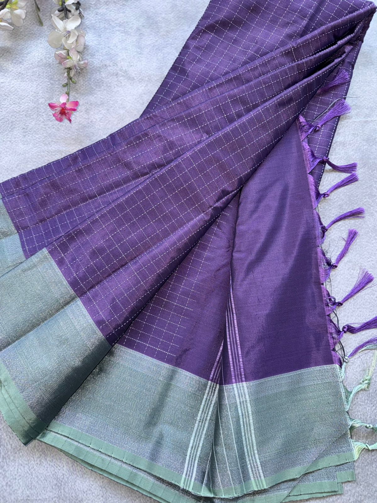 Purple Checks Semi Silk Saree 109