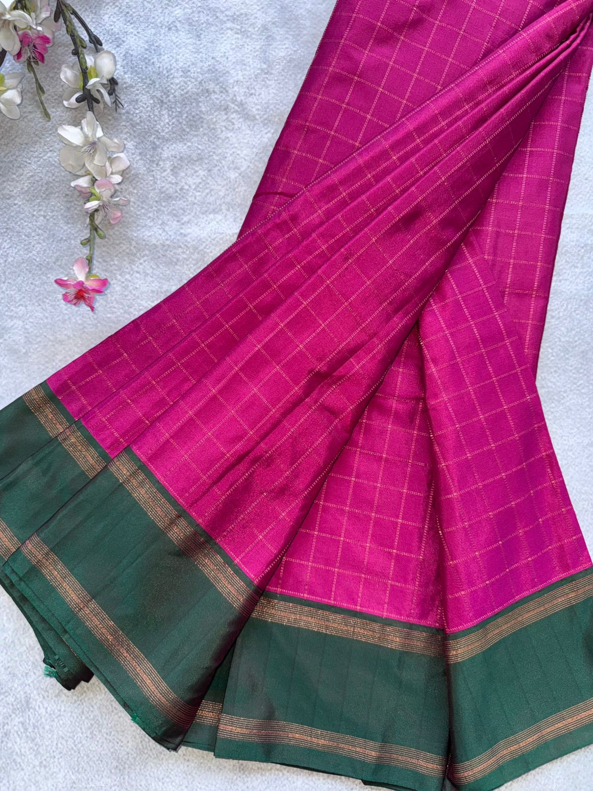 Pink Checks Semi Silk Saree 109