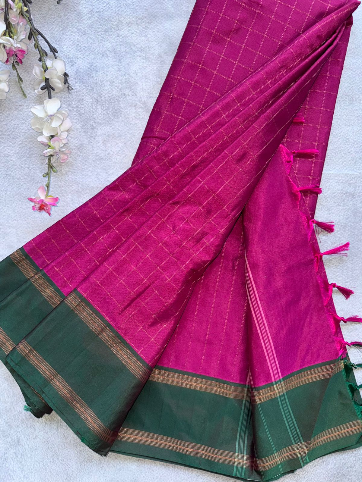 Pink Checks Semi Silk Saree 109