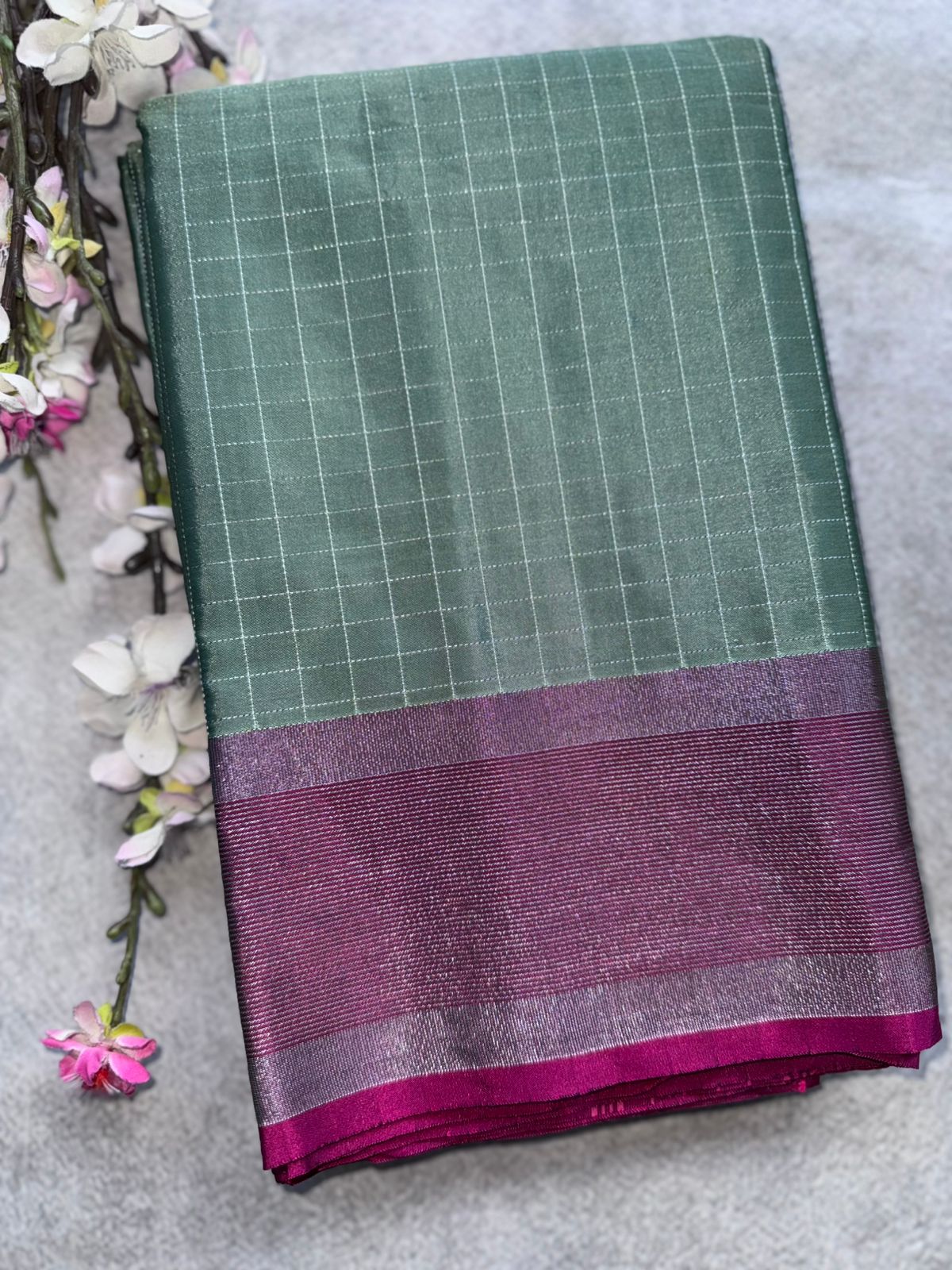 Green Checks Semi Silk Saree 109