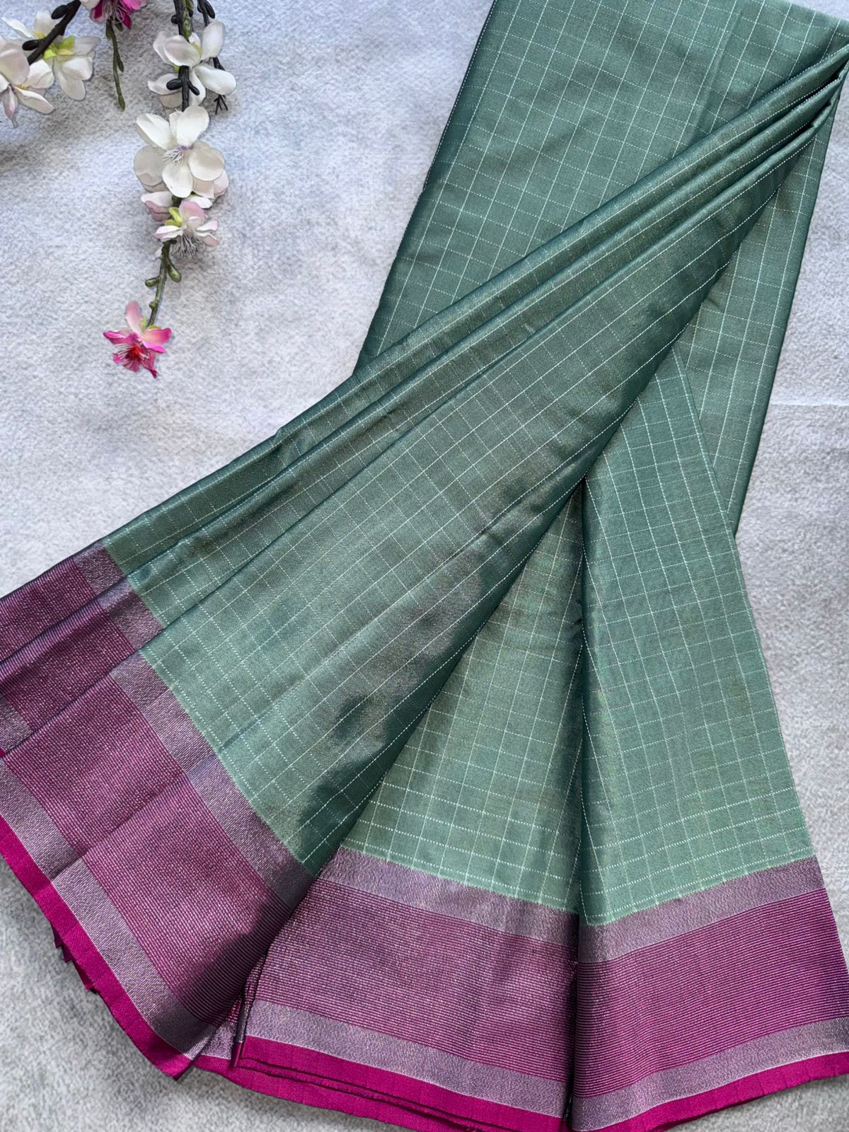 Green Checks Semi Silk Saree 109
