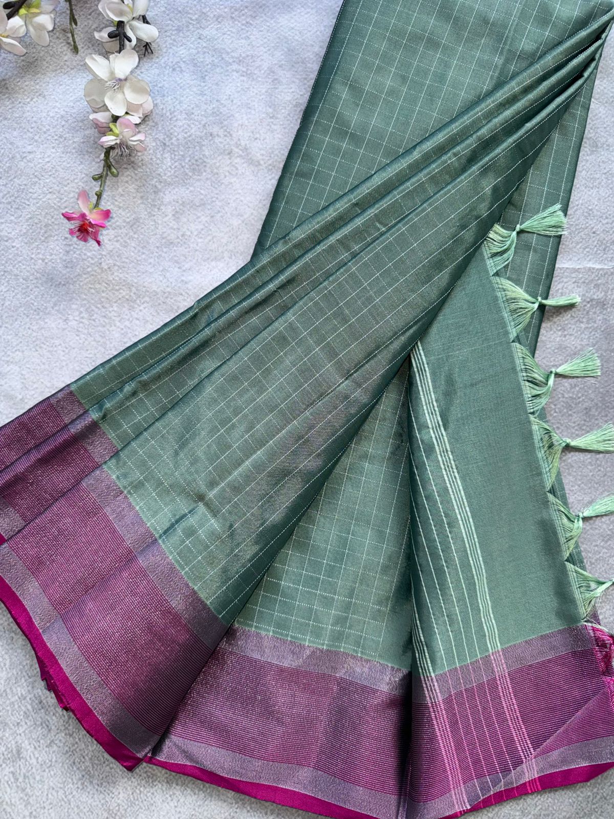 Green Checks Semi Silk Saree 109