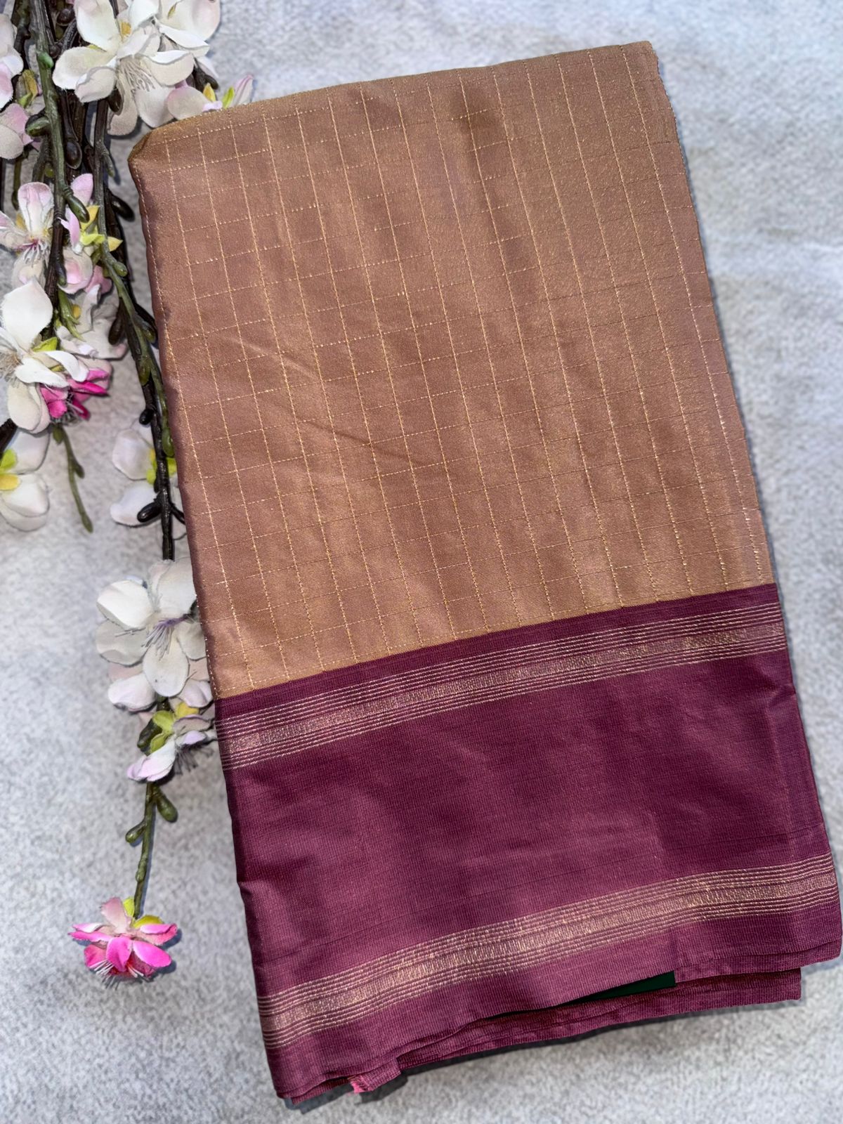 Copper Brown Checks Semi Silk Saree 109