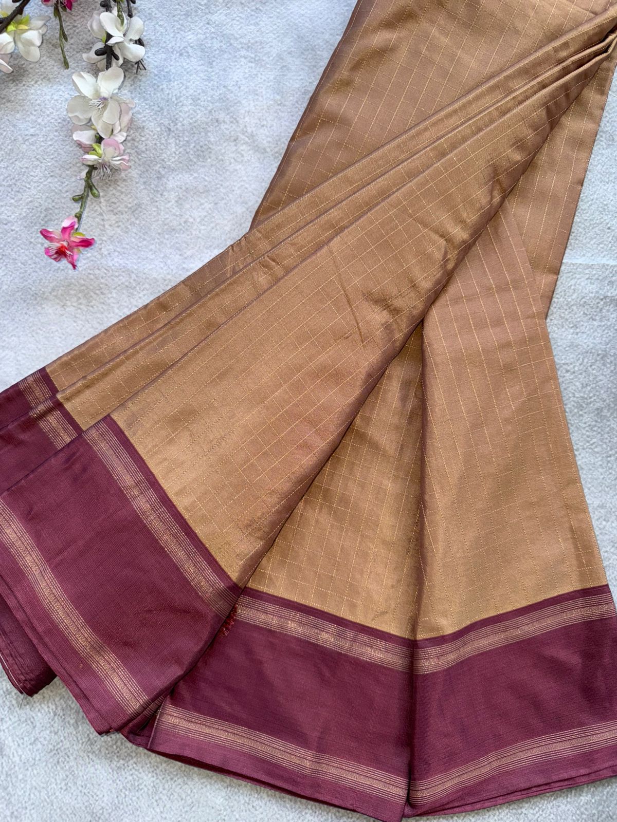 Copper Brown Checks Semi Silk Saree 109
