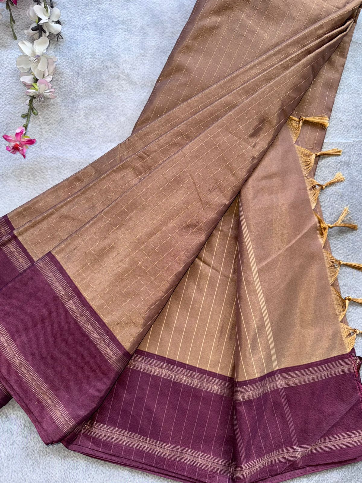 Copper Brown Checks Semi Silk Saree 109