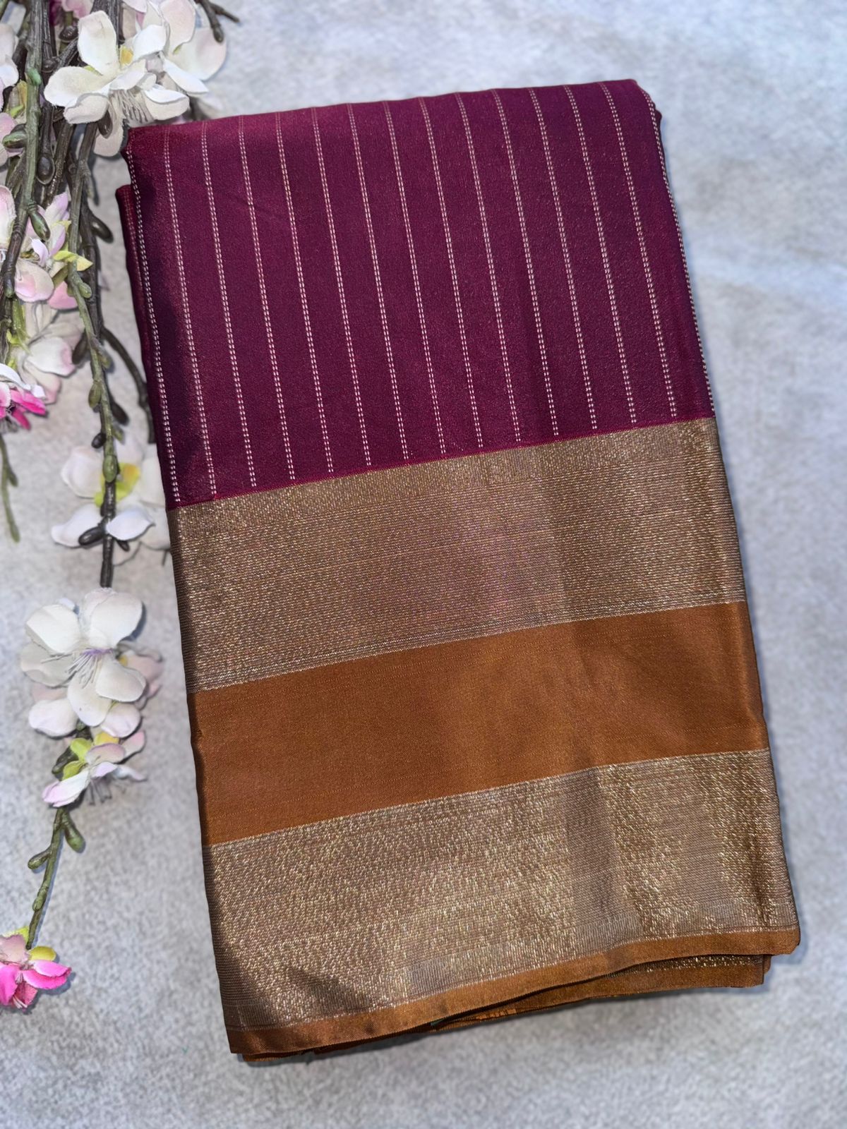 Maroon Stripes Semi Silk Saree 109