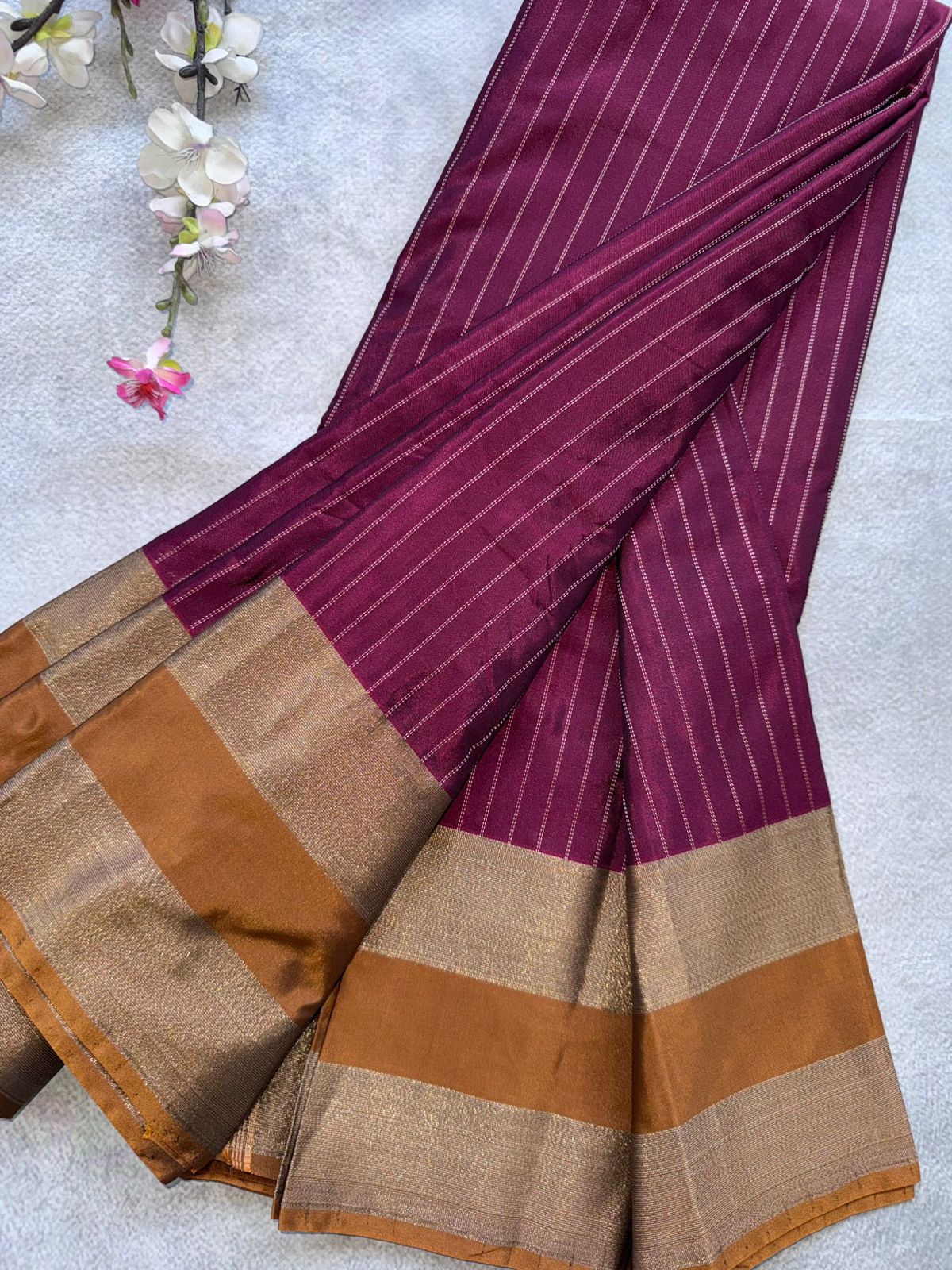 Maroon Stripes Semi Silk Saree 109
