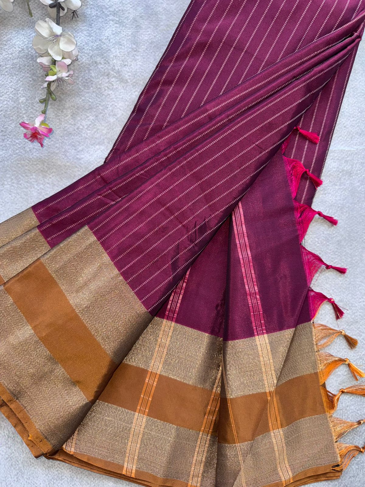 Maroon Stripes Semi Silk Saree 109