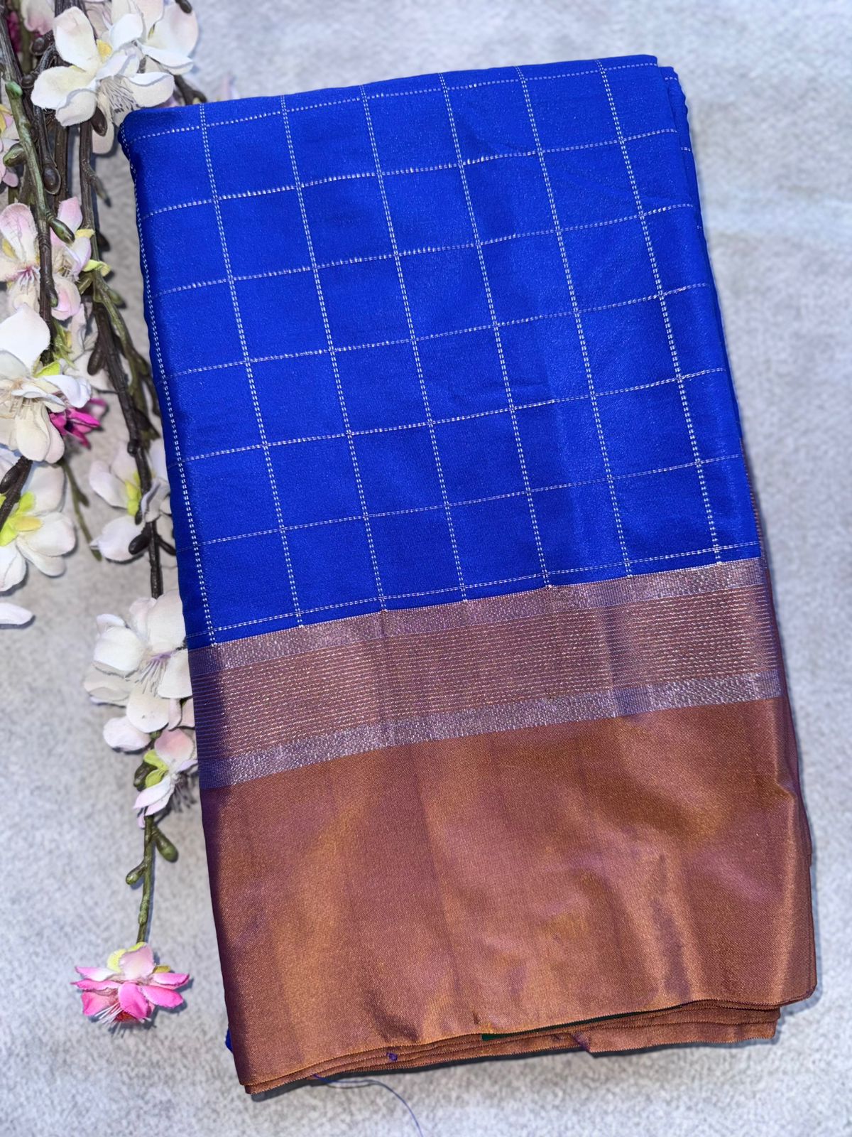 Royal Blue Checks Semi Silk Saree 109