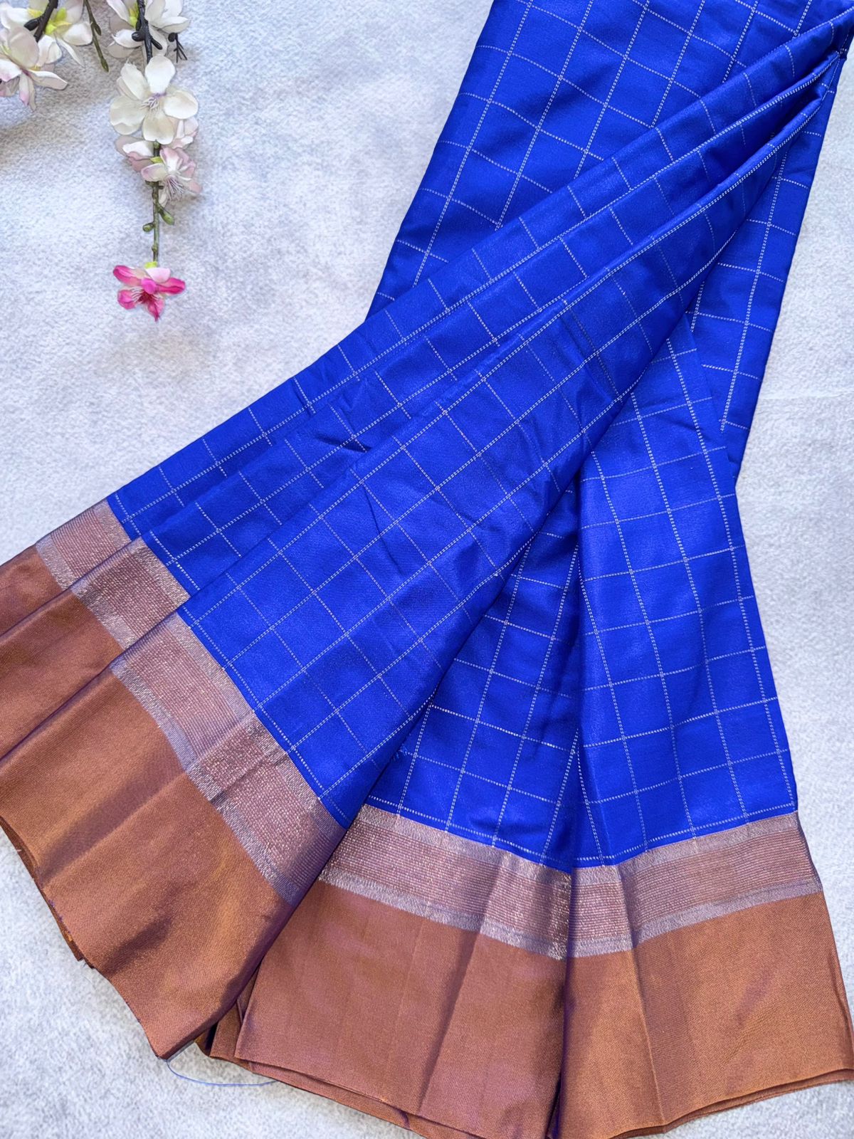 Royal Blue Checks Semi Silk Saree 109