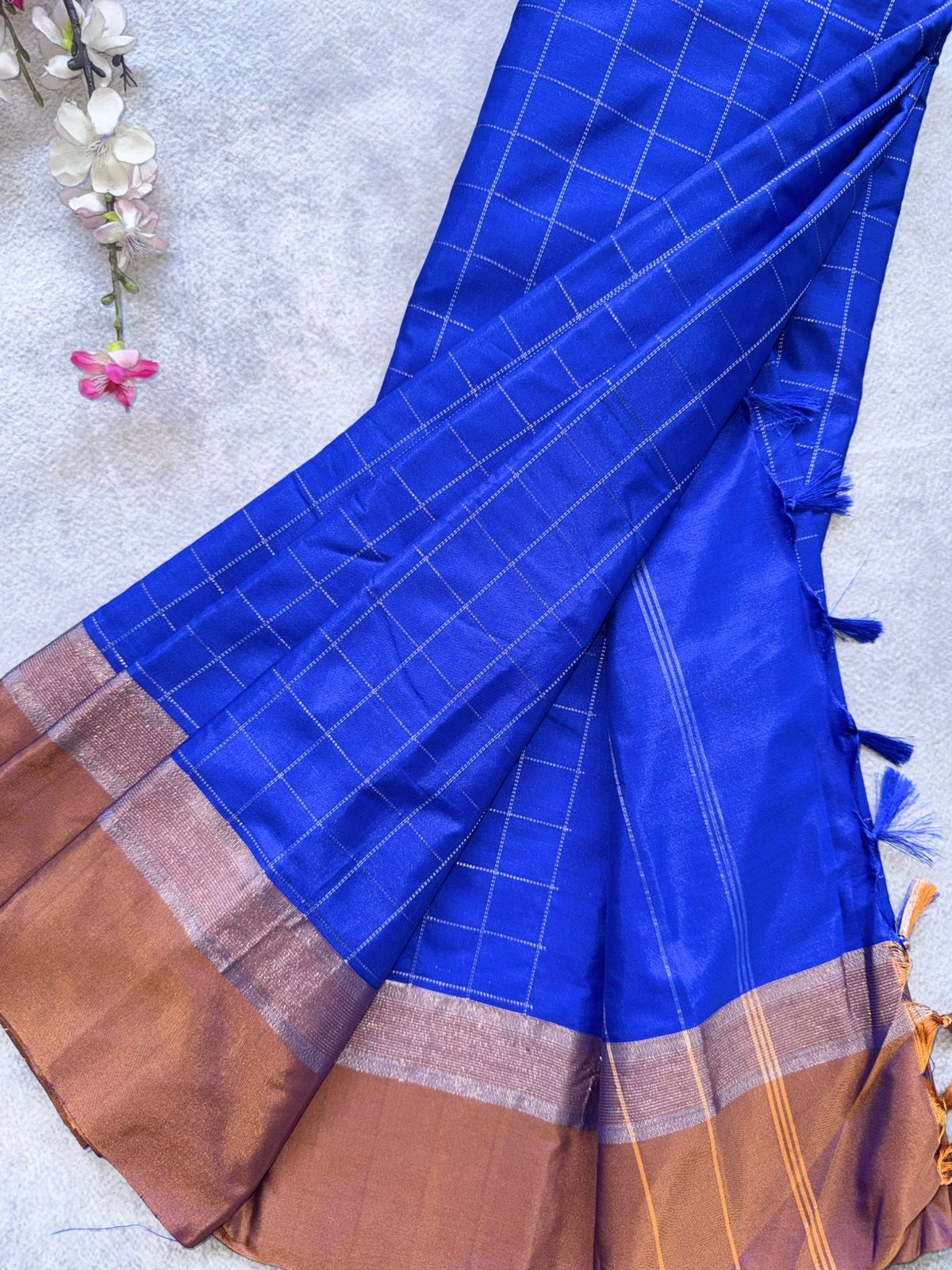 Royal Blue Checks Semi Silk Saree 109