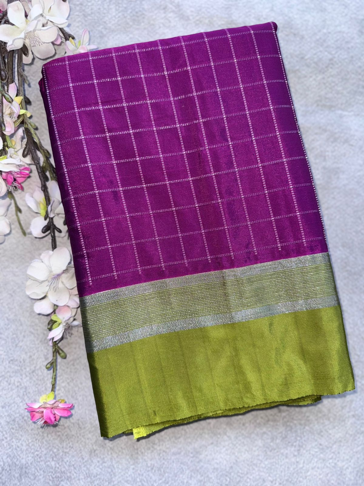 Magenta Checks Semi Silk Saree 109