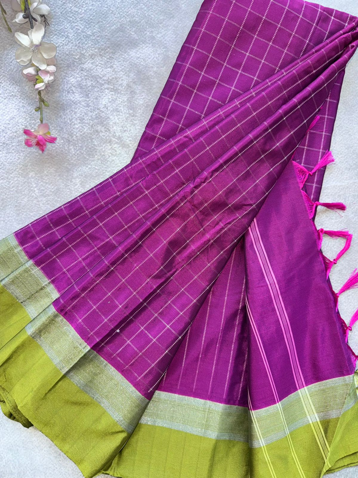 Magenta Checks Semi Silk Saree 109