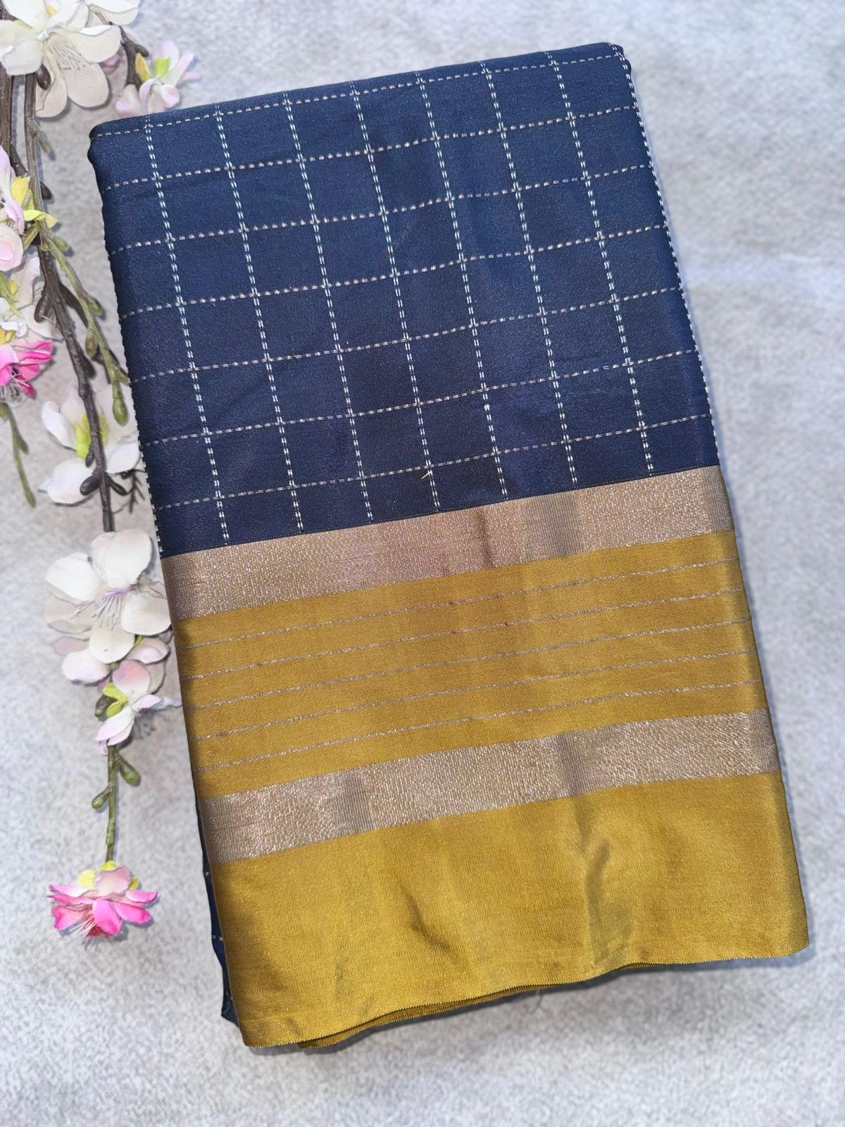 Black Checks Semi Silk Saree 109