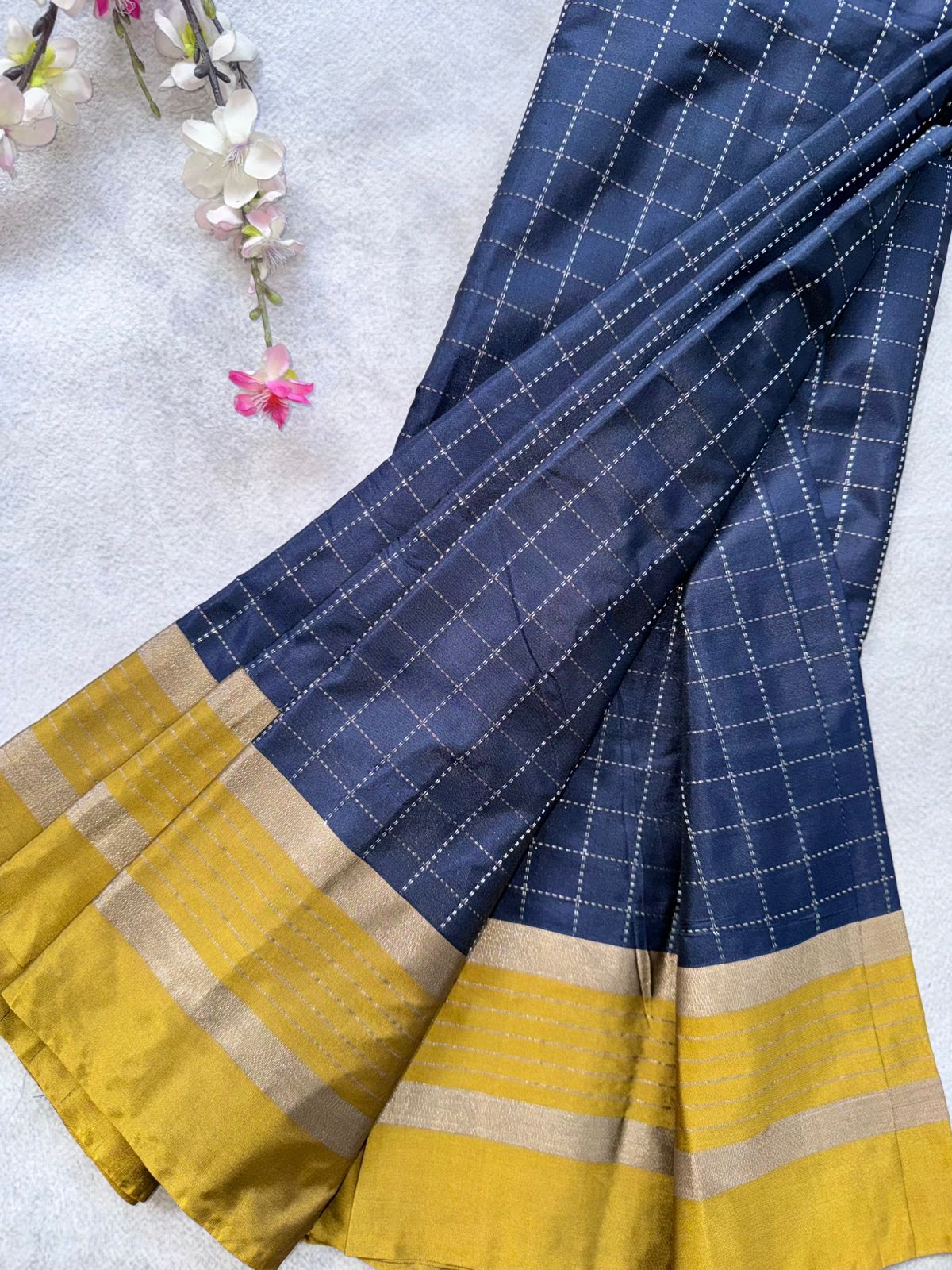 Black Checks Semi Silk Saree 109