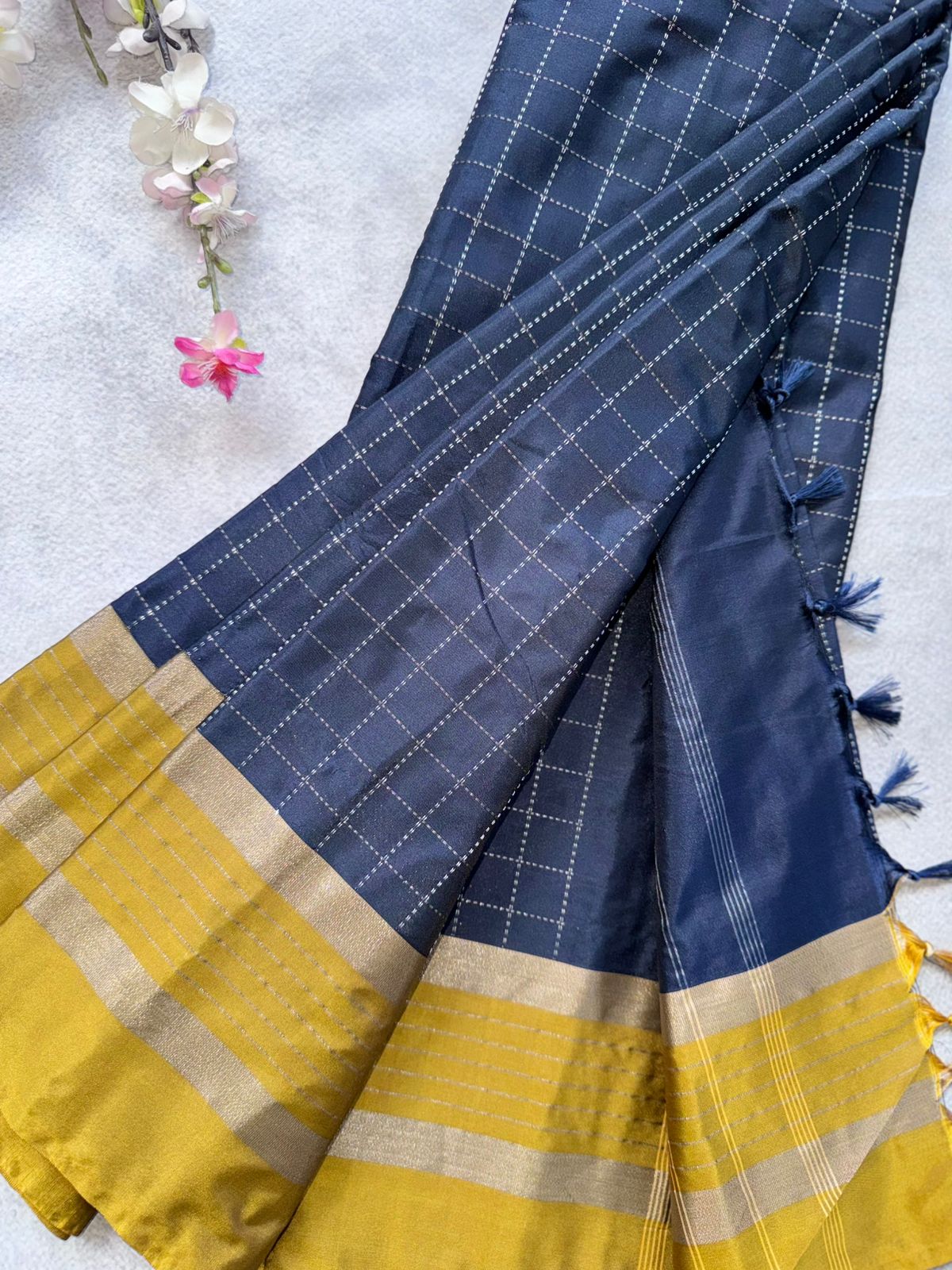 Black Checks Semi Silk Saree 109