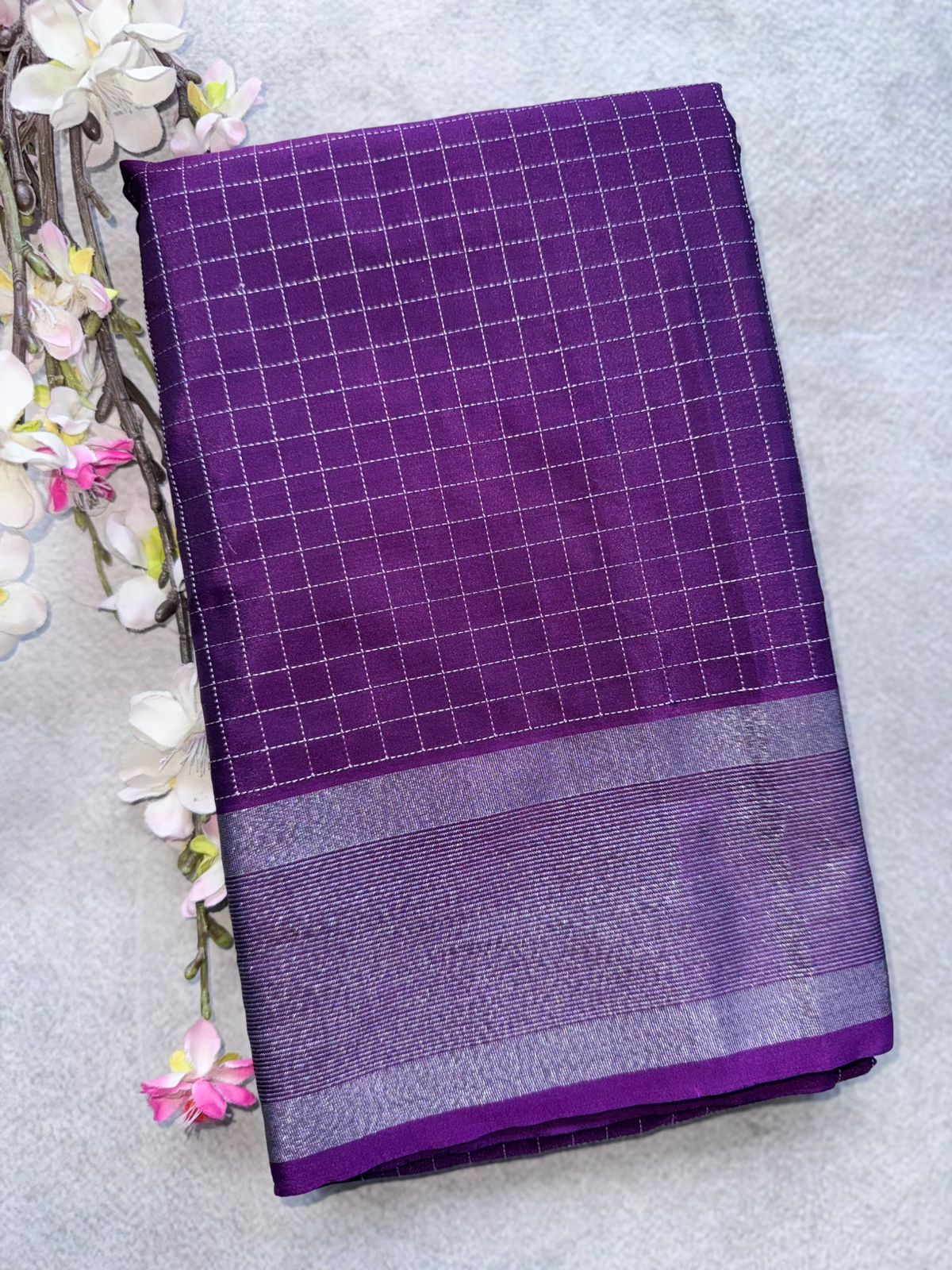 Purple Checks Semi Silk Saree 109