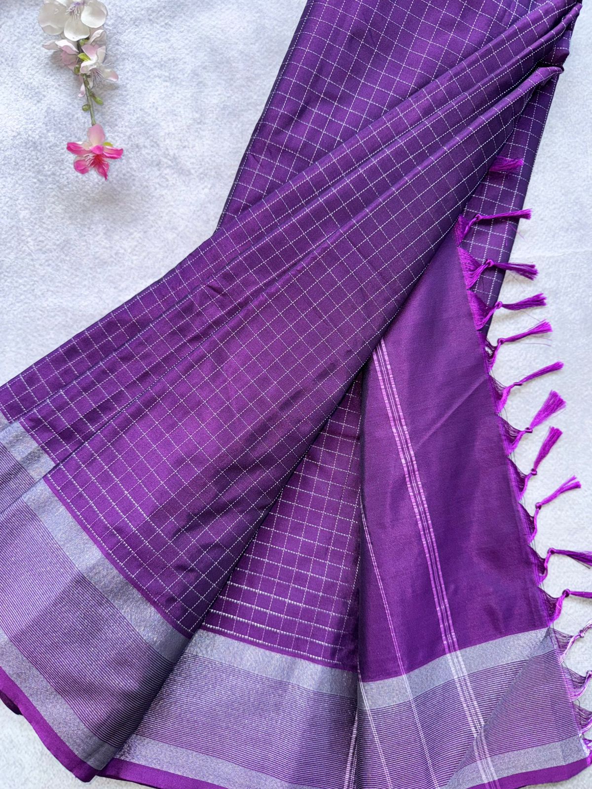 Purple Checks Semi Silk Saree 109