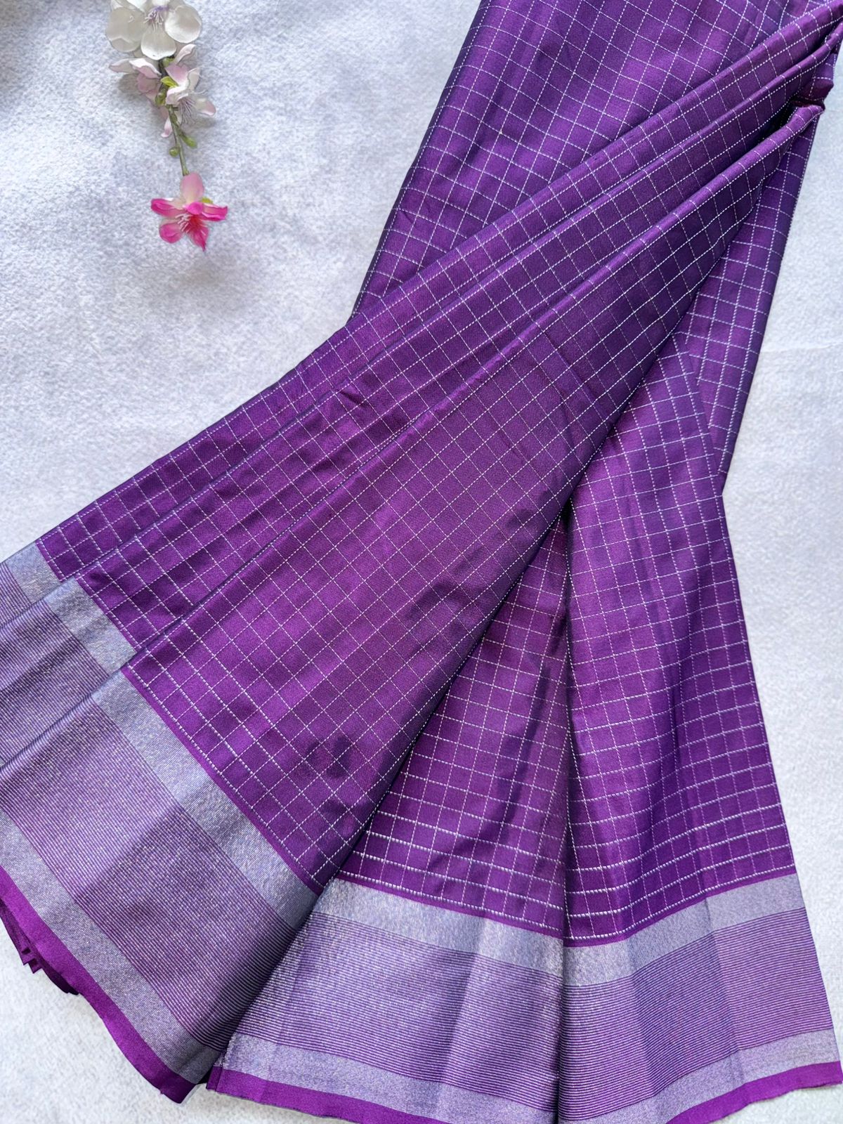 Purple Checks Semi Silk Saree 109