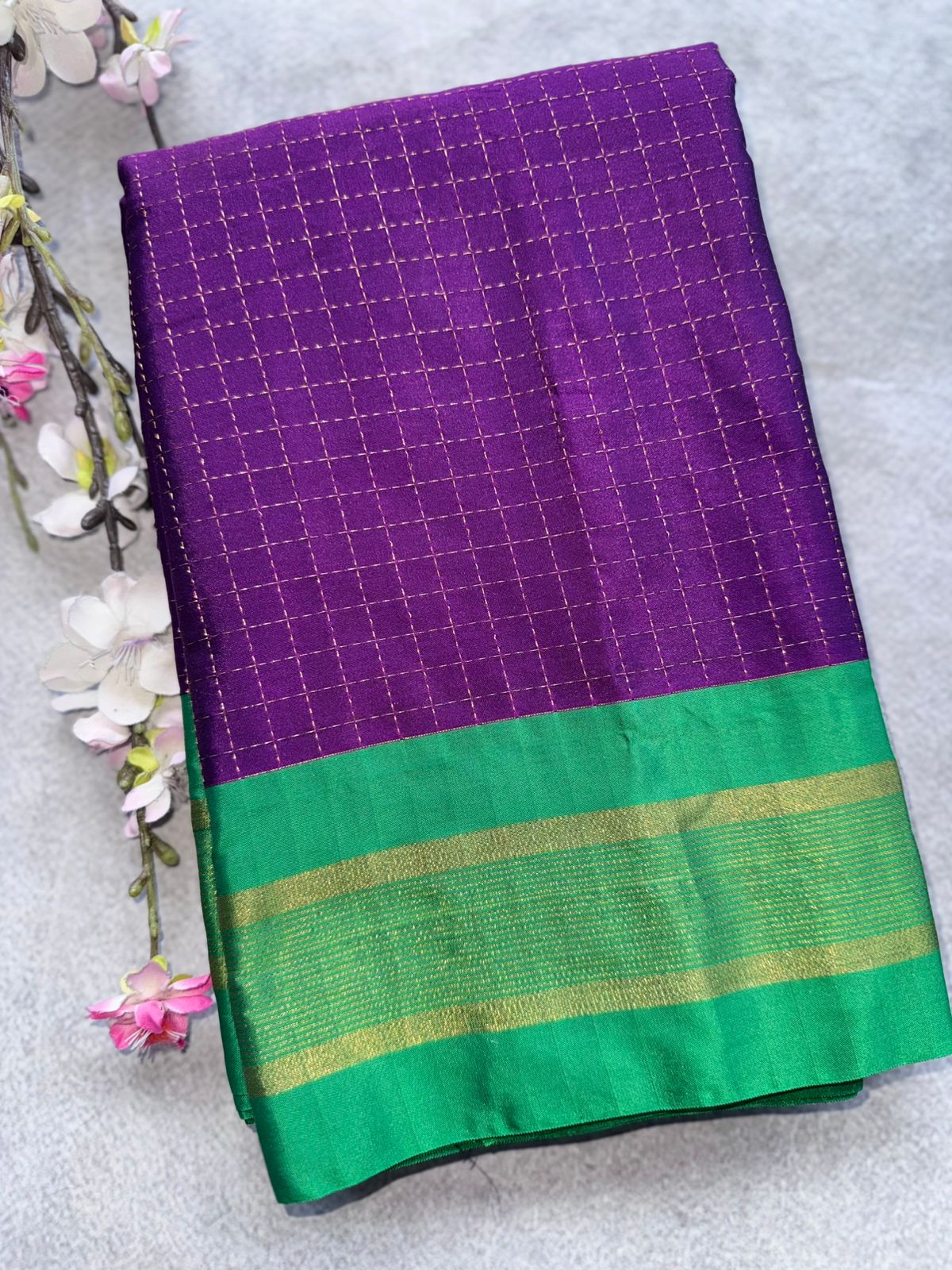 Purple Checks Semi Silk Saree 109