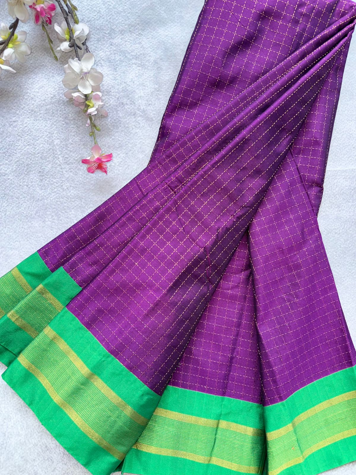Purple Checks Semi Silk Saree 109