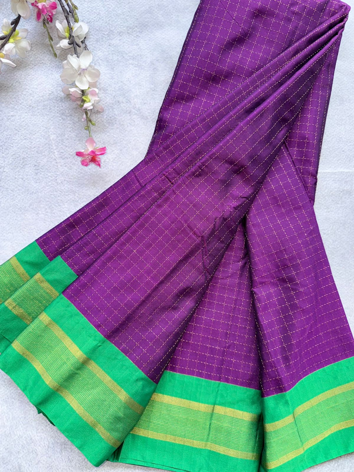 Purple Checks Semi Silk Saree 109