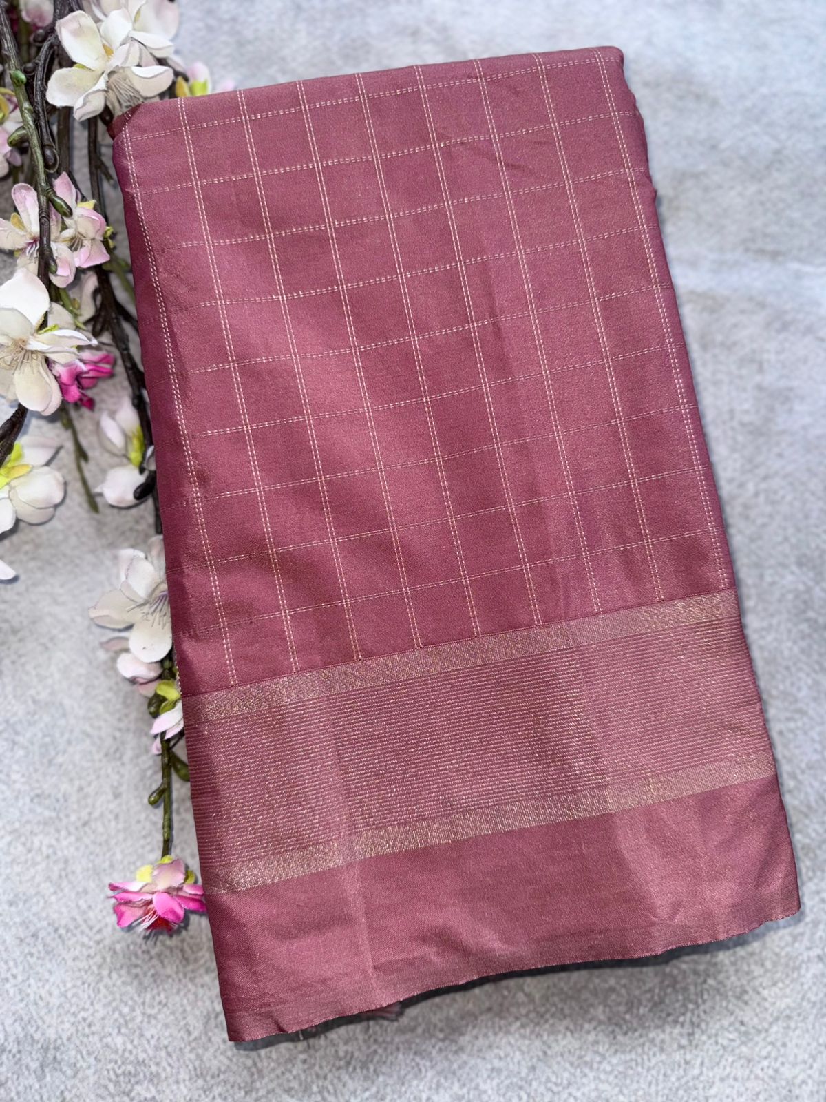 Peach Checks Semi Silk Saree 109
