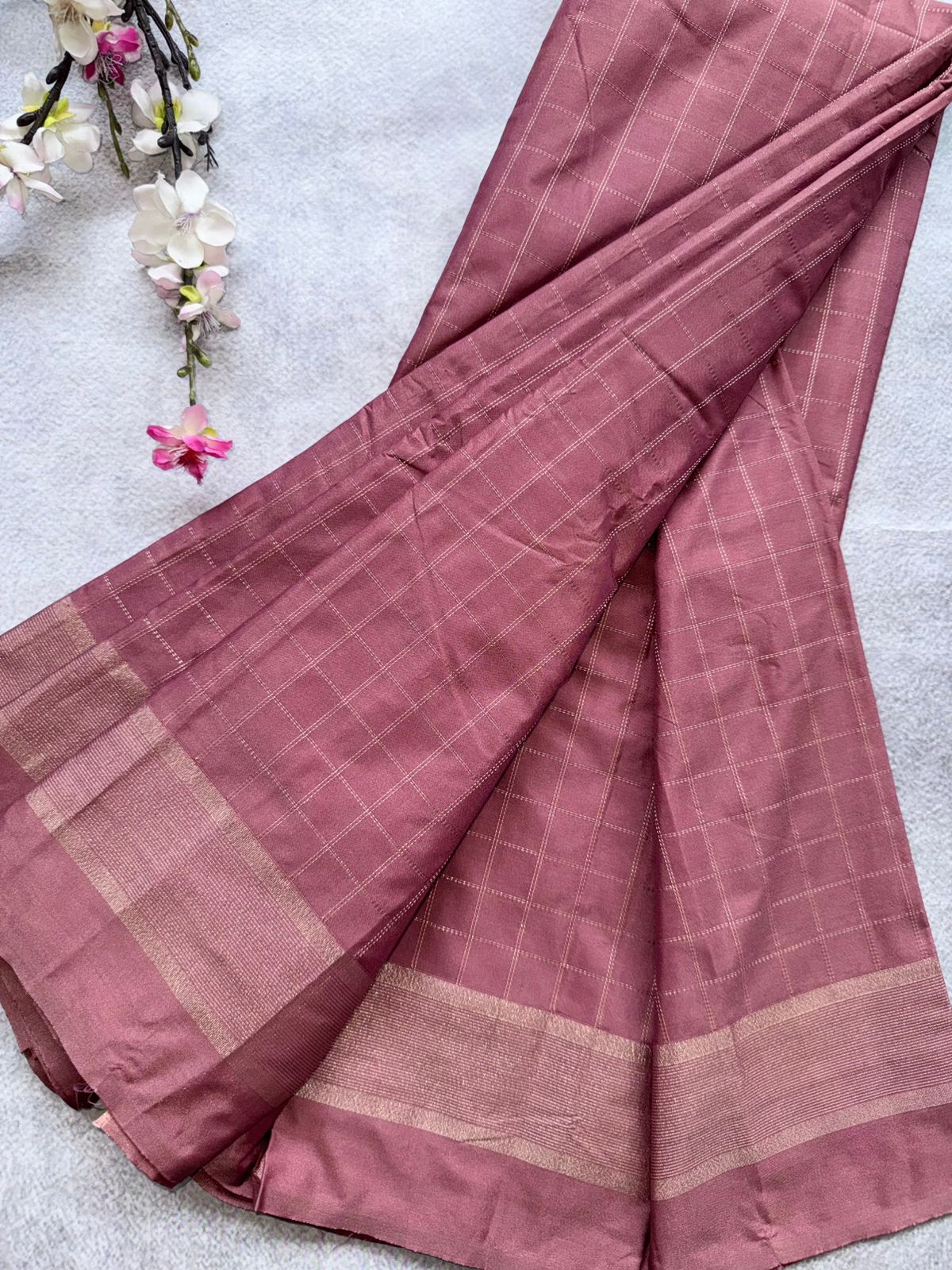 Peach Checks Semi Silk Saree 109