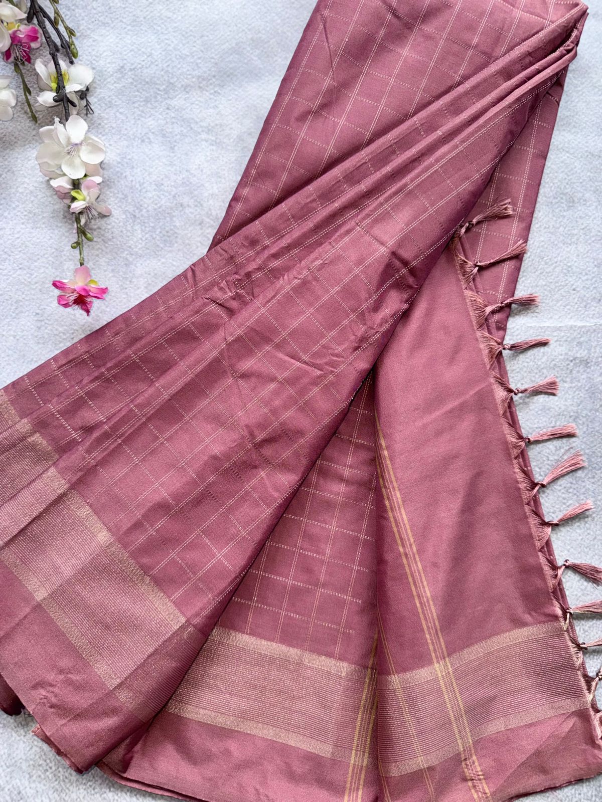 Peach Checks Semi Silk Saree 109