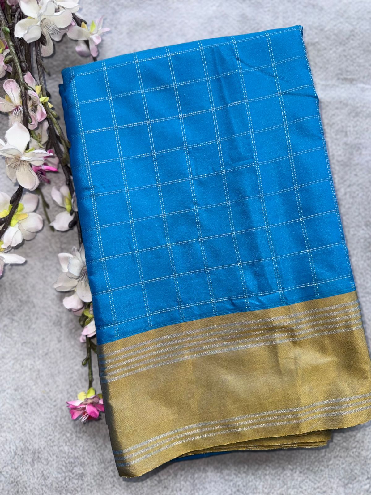 Blue Checks Semi Silk Saree 109