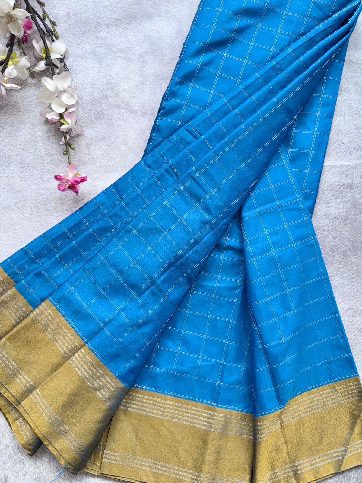 Blue Checks Semi Silk Saree 109