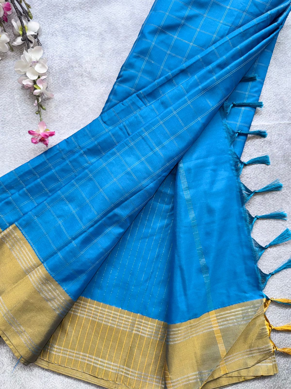 Blue Checks Semi Silk Saree 109