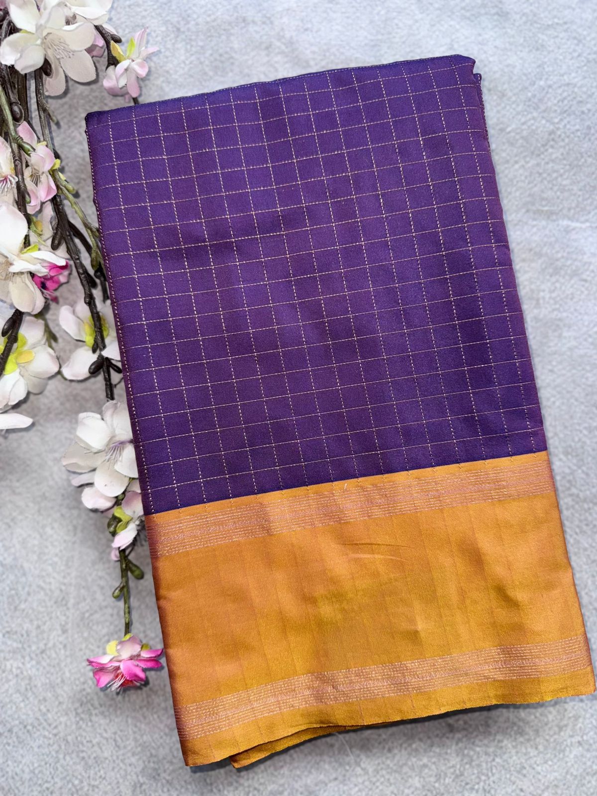 Purple Checks Semi Silk Saree 109