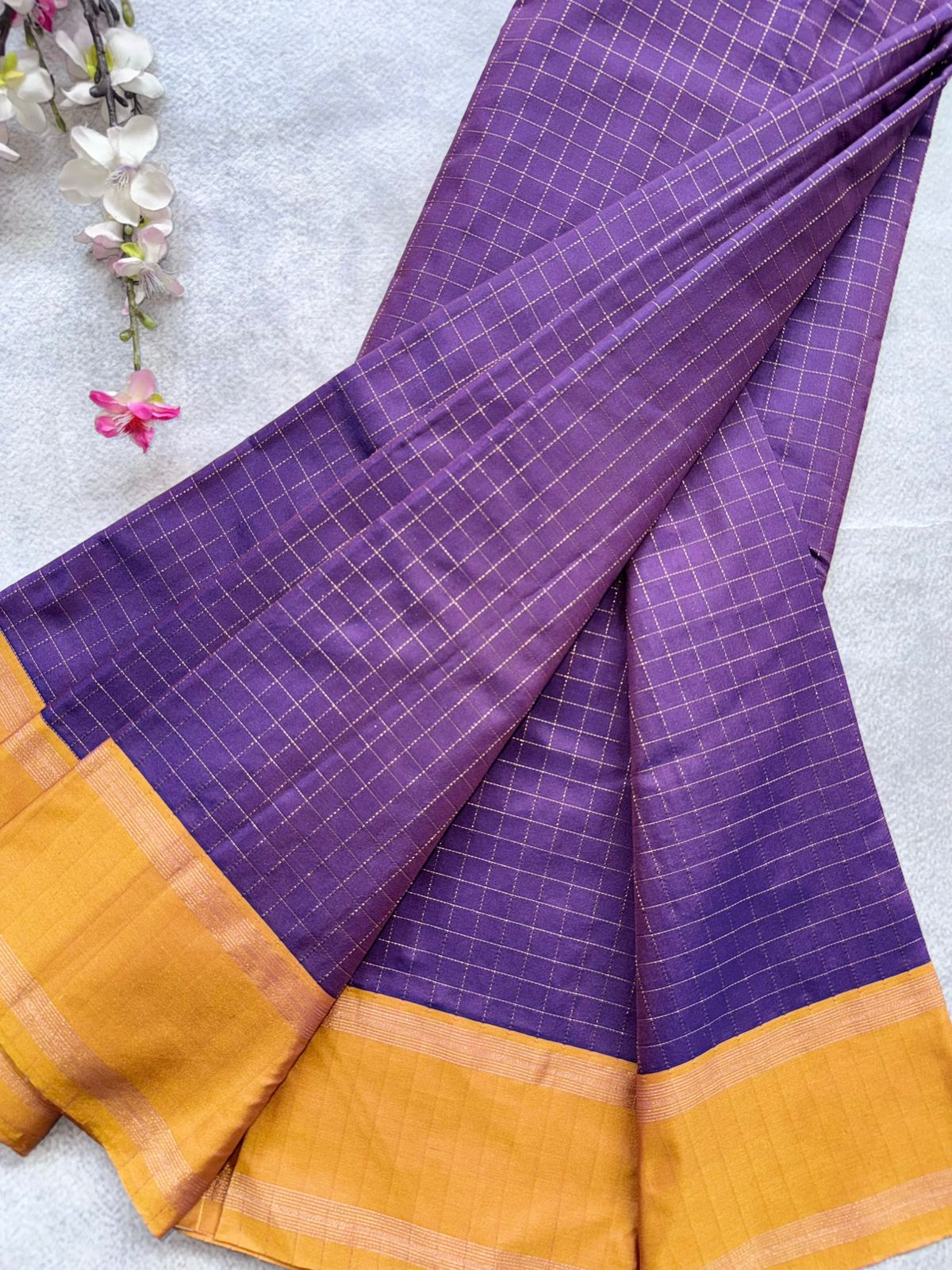 Purple Checks Semi Silk Saree 109