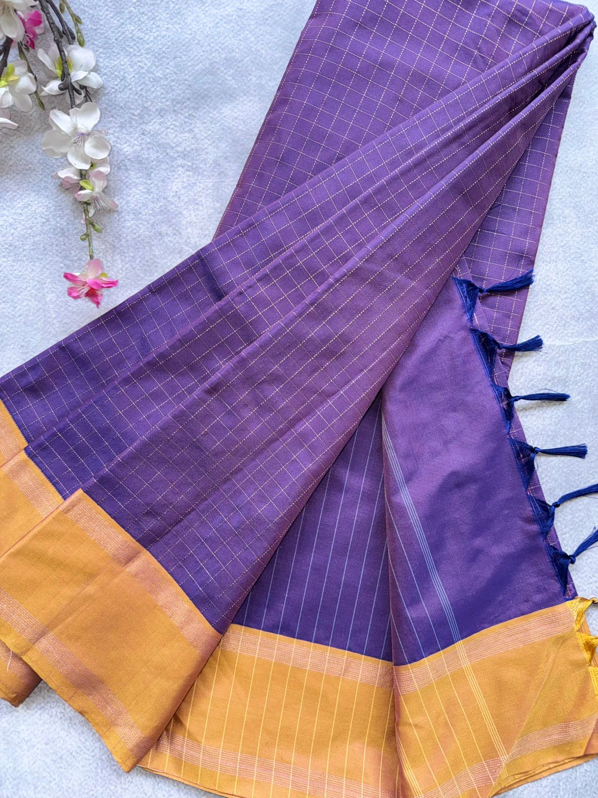Purple Checks Semi Silk Saree 109