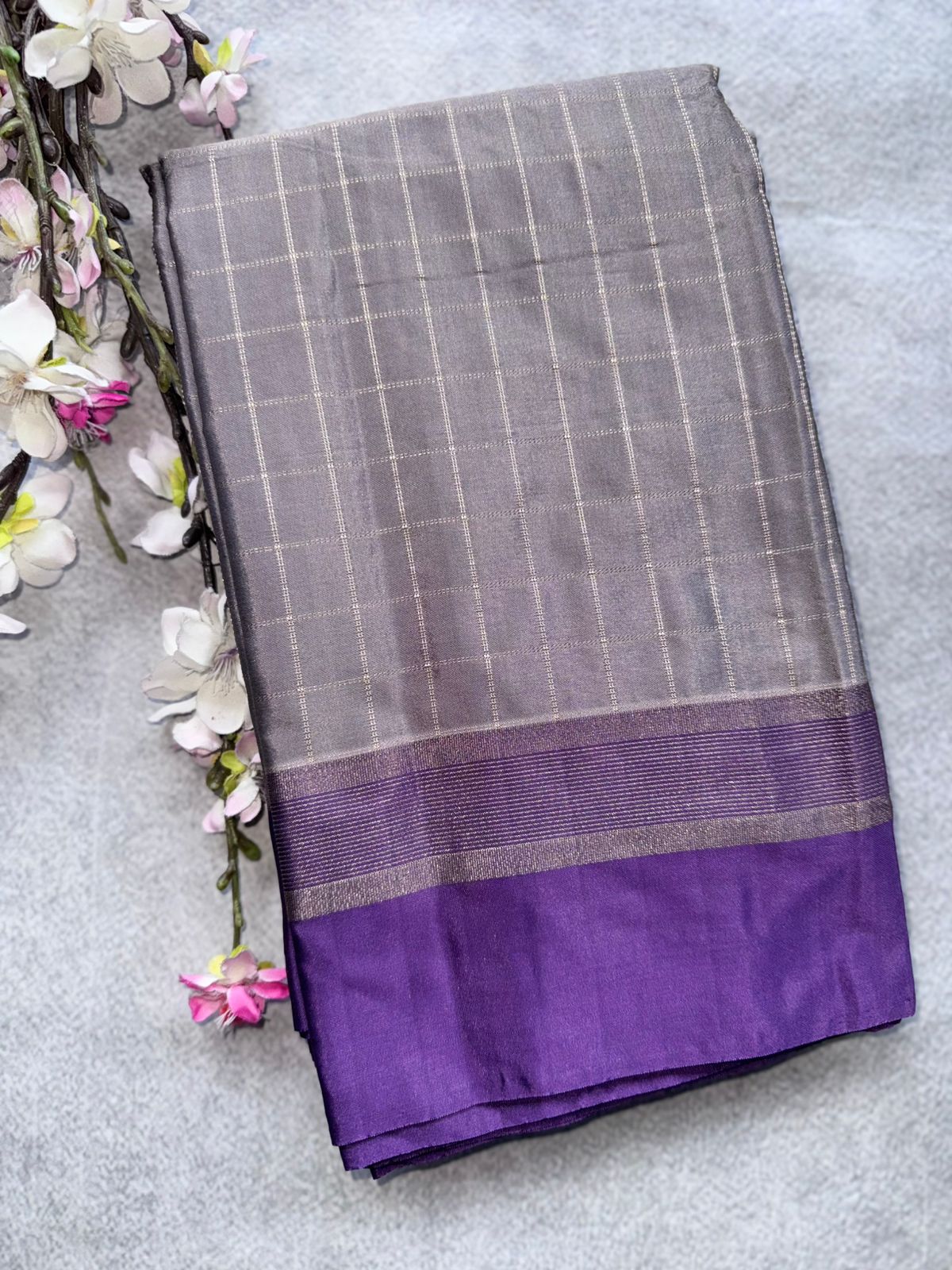 Grey Checks Semi Silk Saree 109