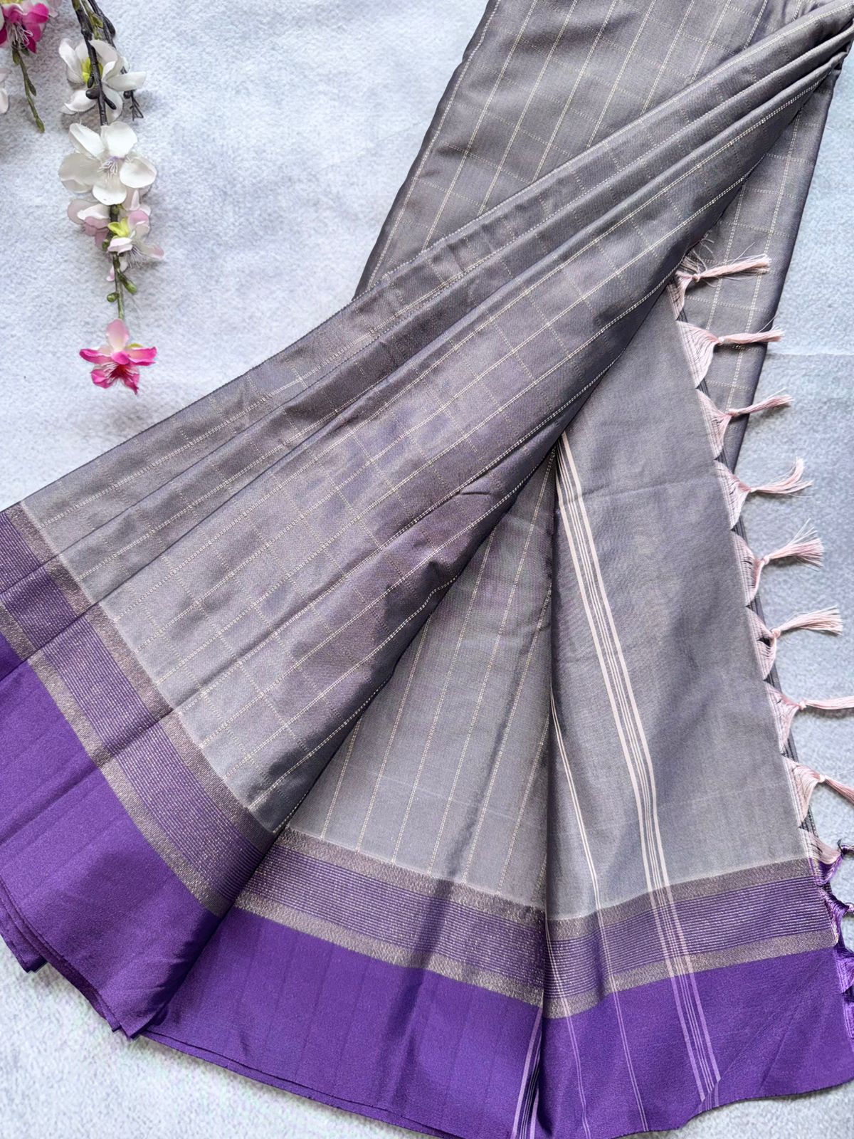 Grey Checks Semi Silk Saree 109