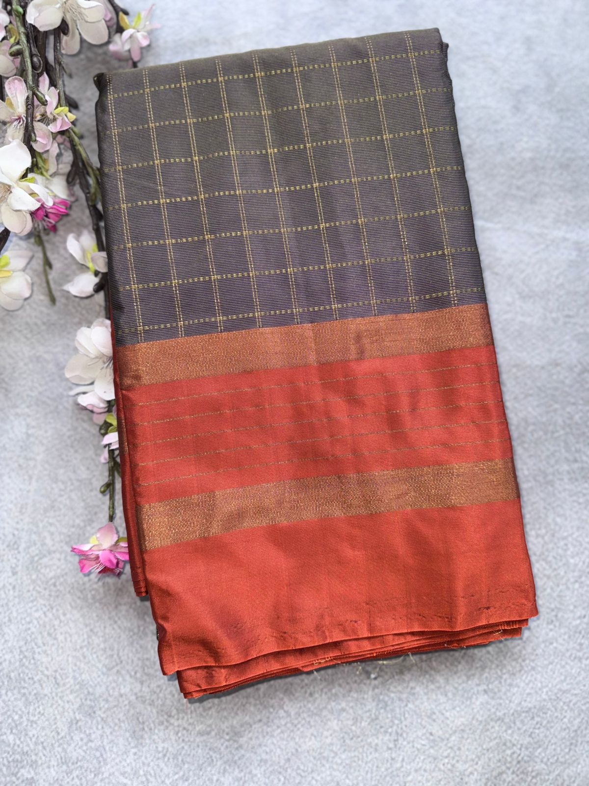 Grey Checks Semi Silk Saree 109