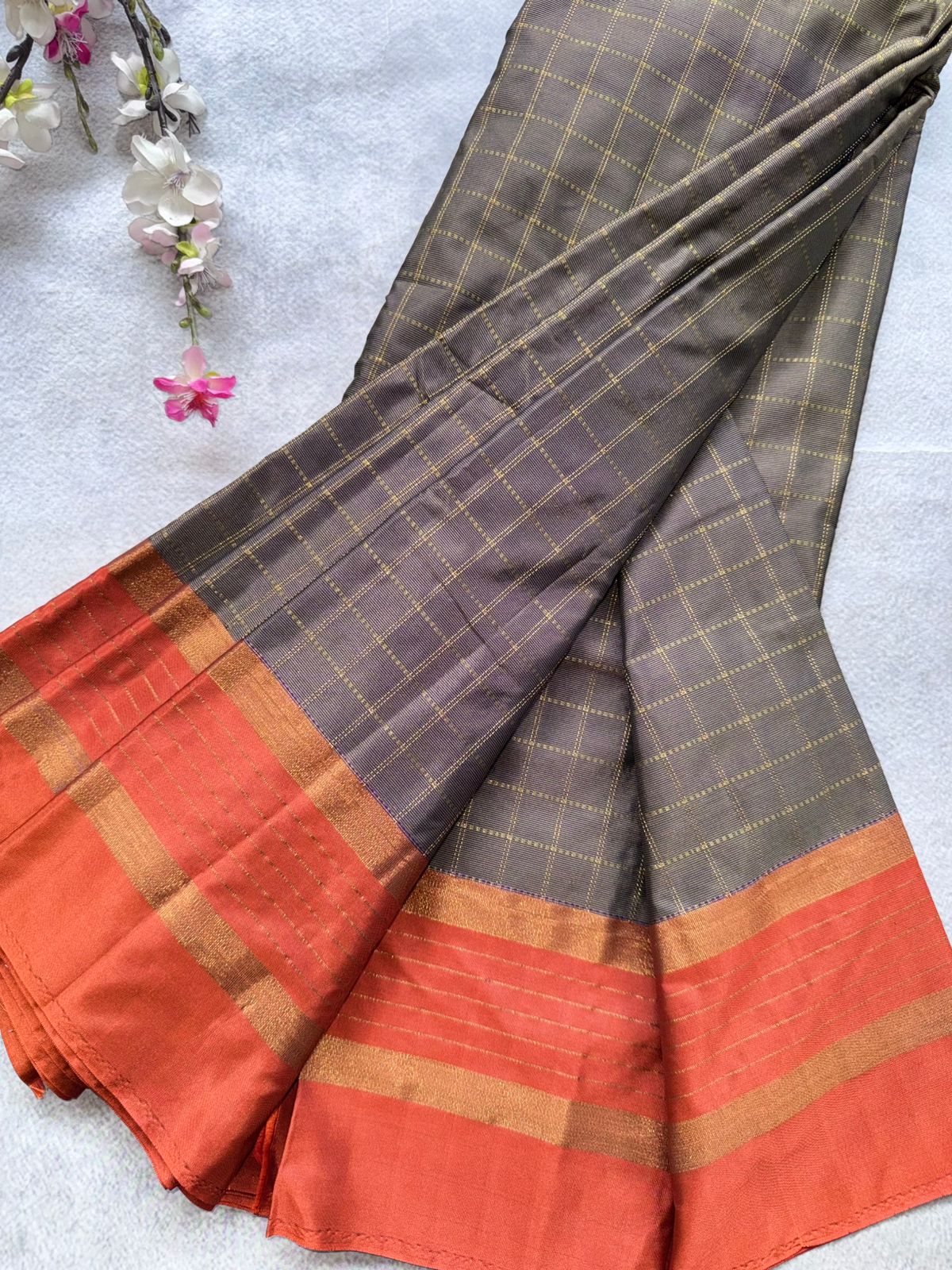 Grey Checks Semi Silk Saree 109