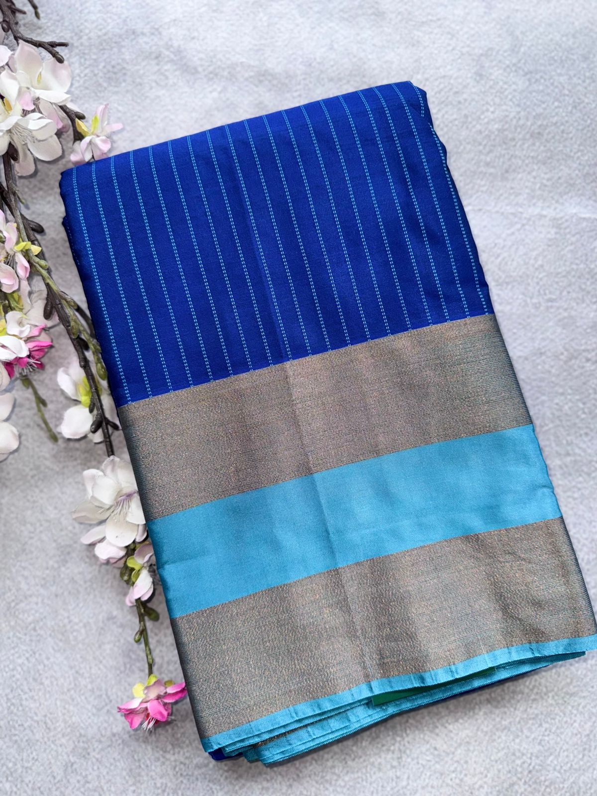 Royal Blue Stripes Semi Silk Saree 109
