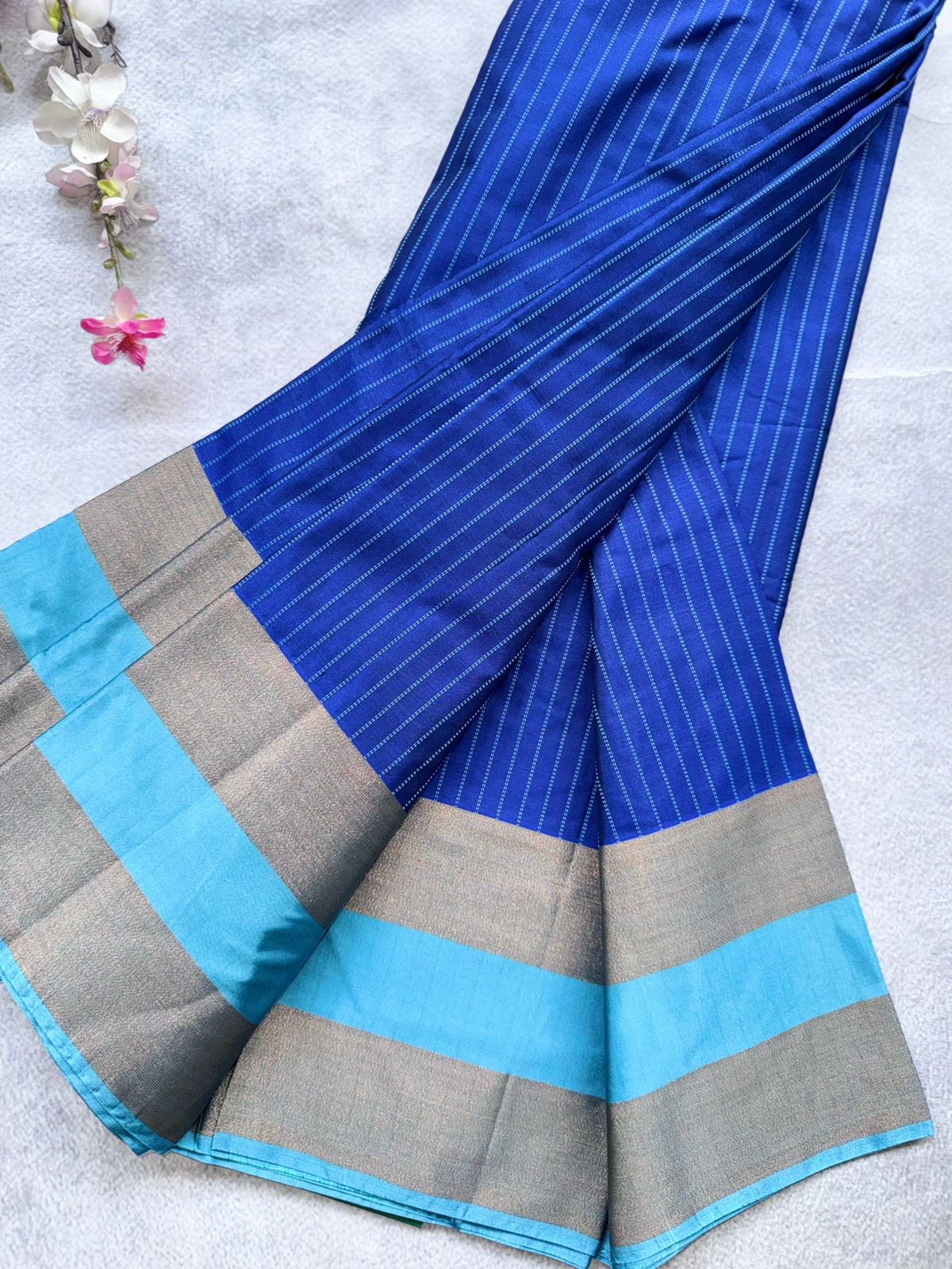 Royal Blue Stripes Semi Silk Saree 109
