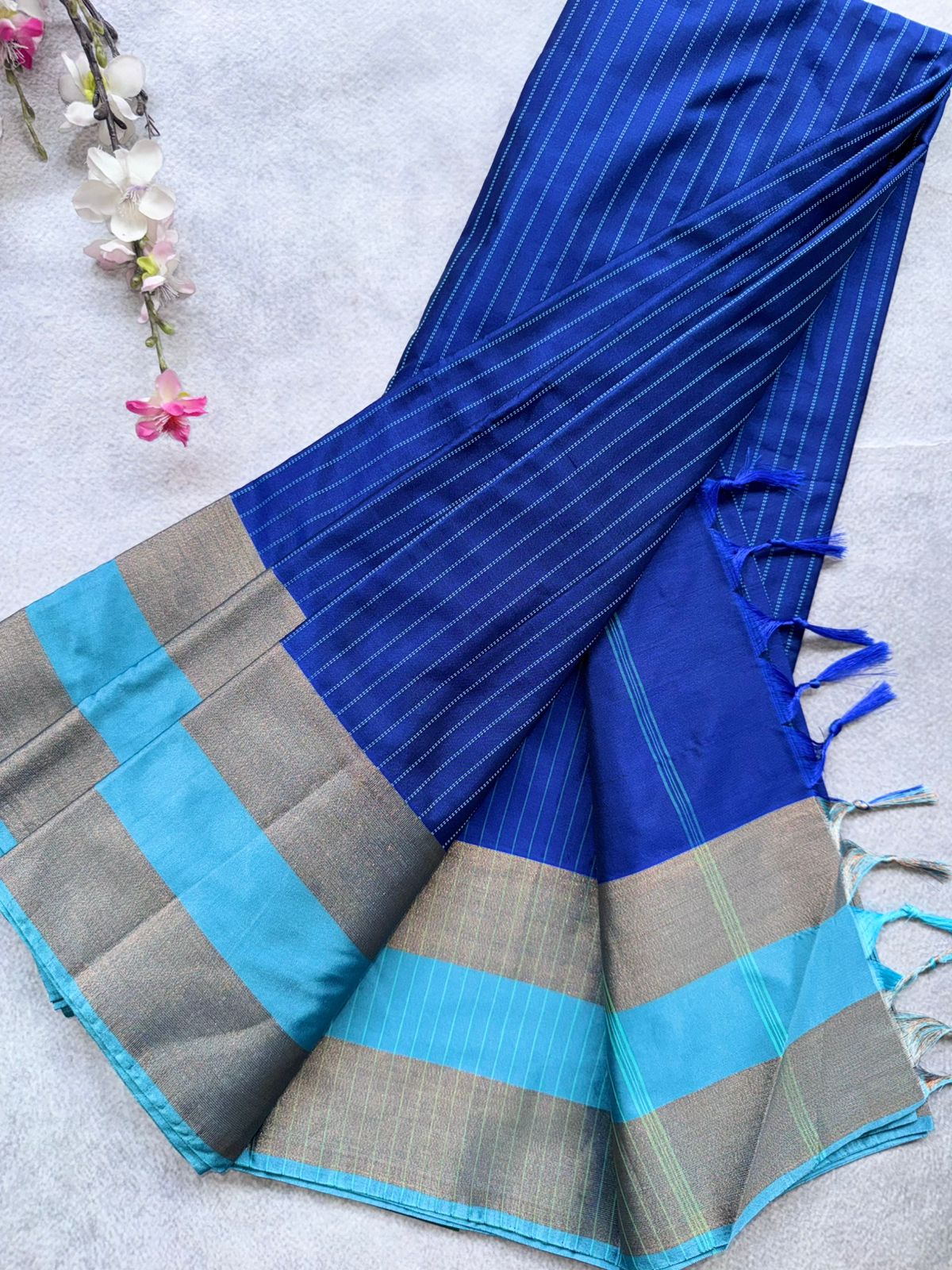 Royal Blue Stripes Semi Silk Saree 109