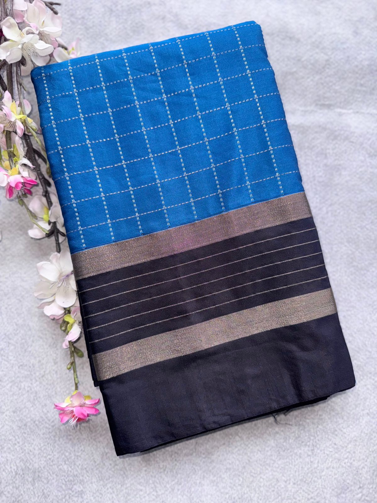 Blue Checks Semi Silk Saree 109