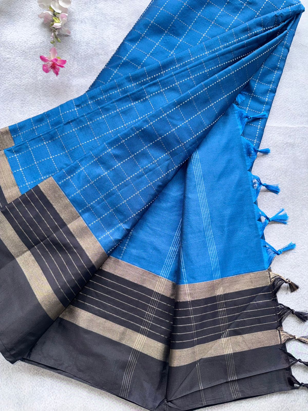 Blue Checks Semi Silk Saree 109
