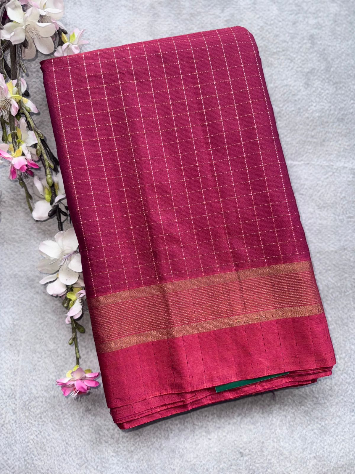 Red Checks Semi Silk Saree 109