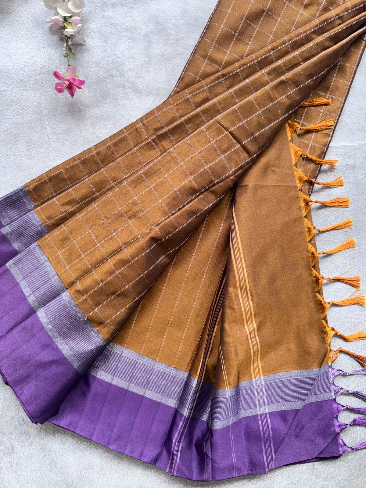 Copper Brown Checks Semi Silk Saree 109