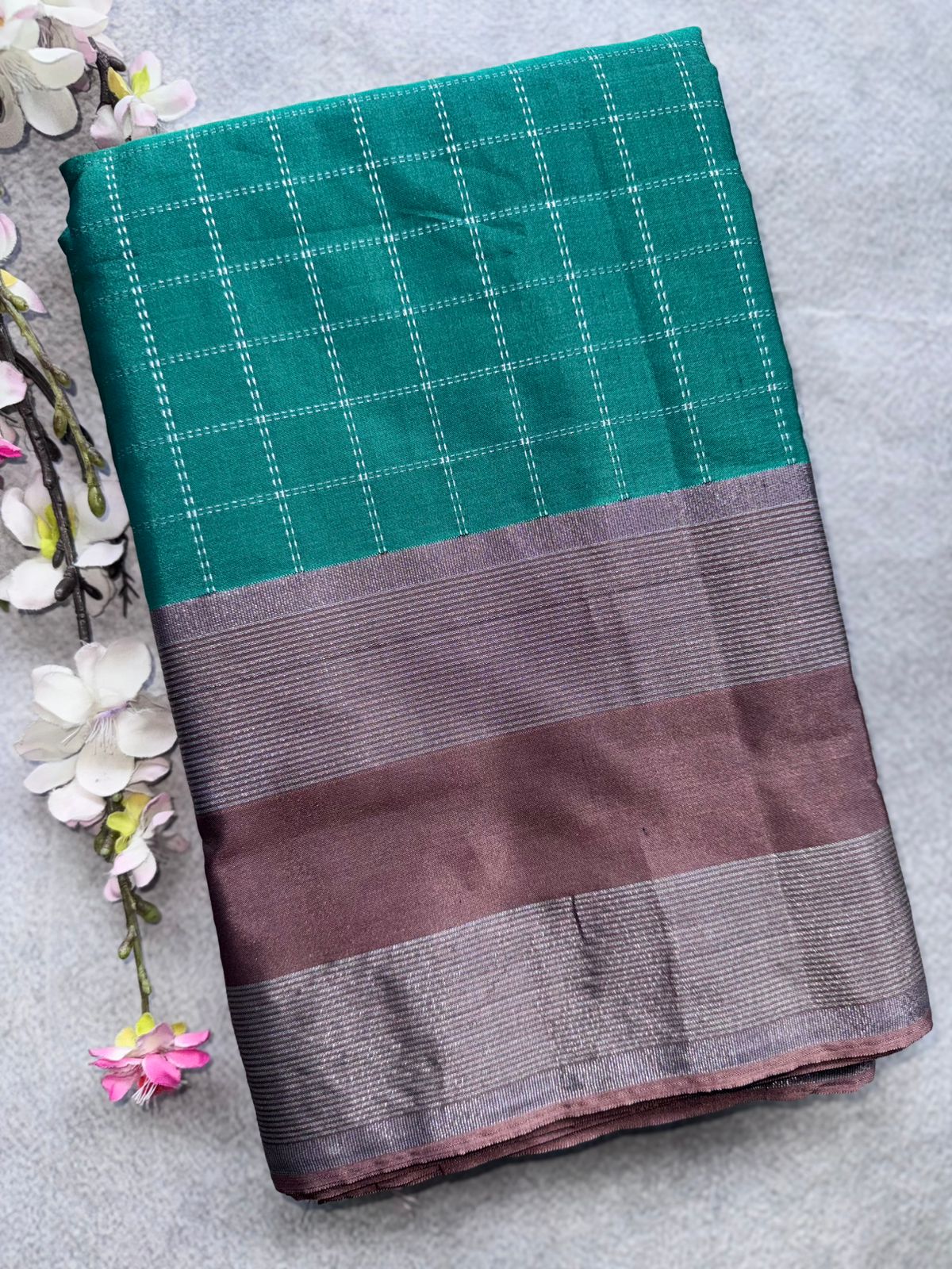 Green Checks Semi Silk Saree 109